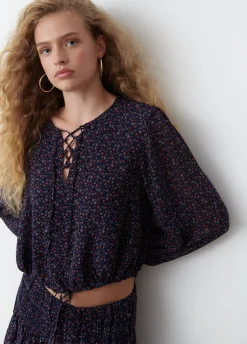 Blusa Com Tiras Cruzadas Estampada