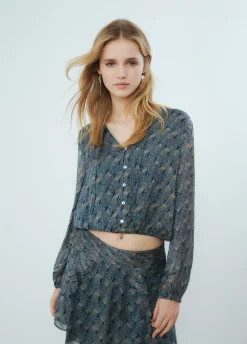 Blusa Curta Botoes Estampado