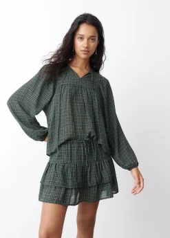 Blusa Em Xadrez Com Decote Quadrado