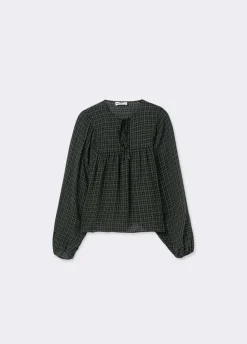 Blusa Em Xadrez Com Decote Quadrado