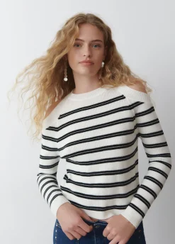 Camisola Com Aberturas Nos Ombros E Riscas