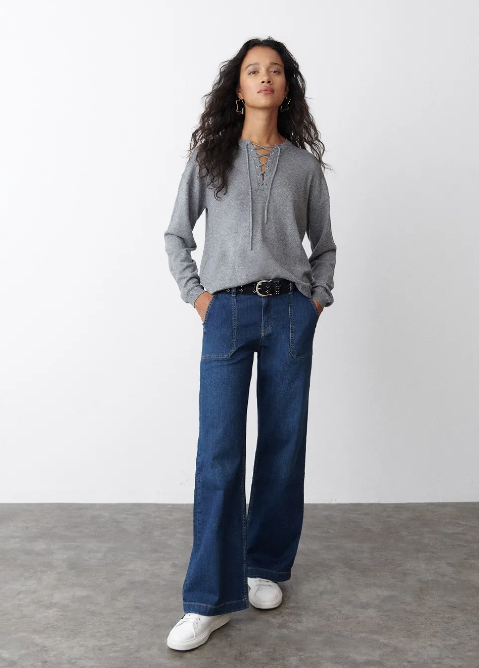 Camisola Com Cordas De Malha Fina