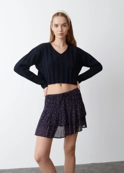 Camisola Cropped Gola Em Bico