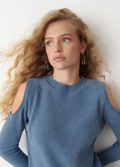Camisola De Chenille Com Ombros Descob