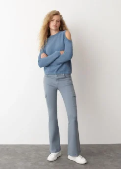 Camisola De Chenille Com Ombros Descob