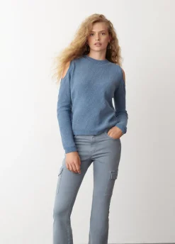 Camisola De Chenille Com Ombros Descob