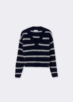 Camisola Decote Bico Riscas