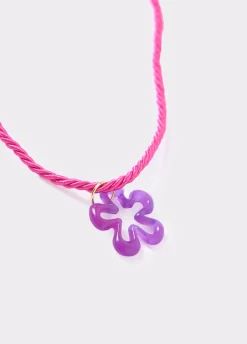 Colar Algodao Flor Resina