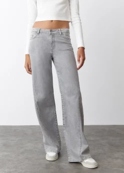 Jeans Alargadas Com Corte Lateral