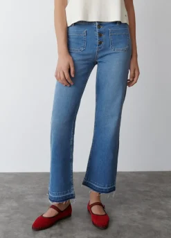 Jeans Culotes Com Botoes Frontais