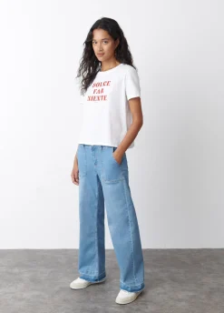Jeans Culotte Bainha Desdobrada
