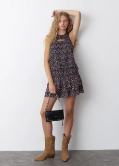Saia Com Estampado Indio E Folhos De Lurex
