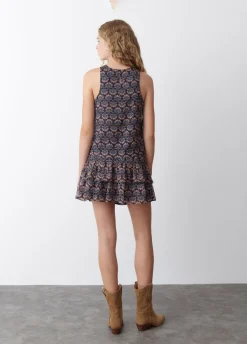 Saia Com Estampado Indio E Folhos De Lurex