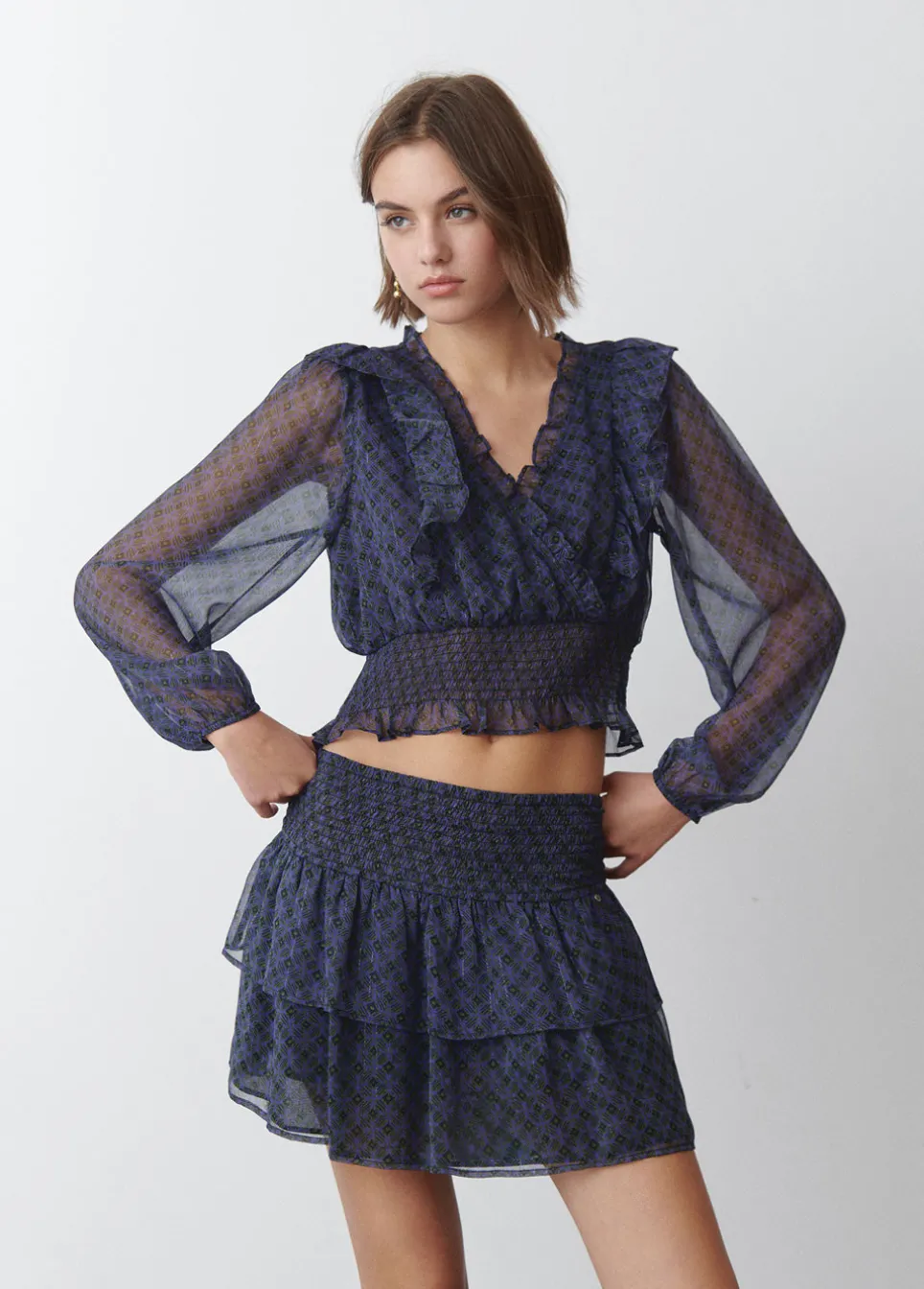Saia Folhos Cintura Smock
