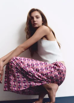 Saia Midi Estampada Acetinada