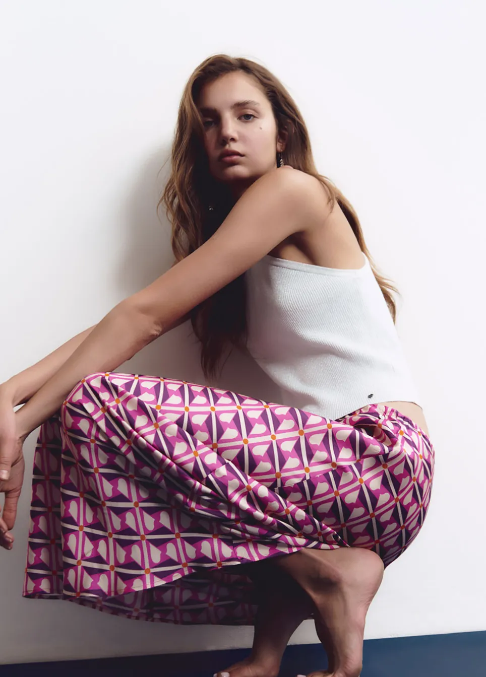 Saia Midi Estampada Acetinada