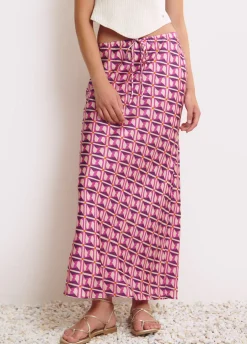 Saia Midi Estampada Acetinada