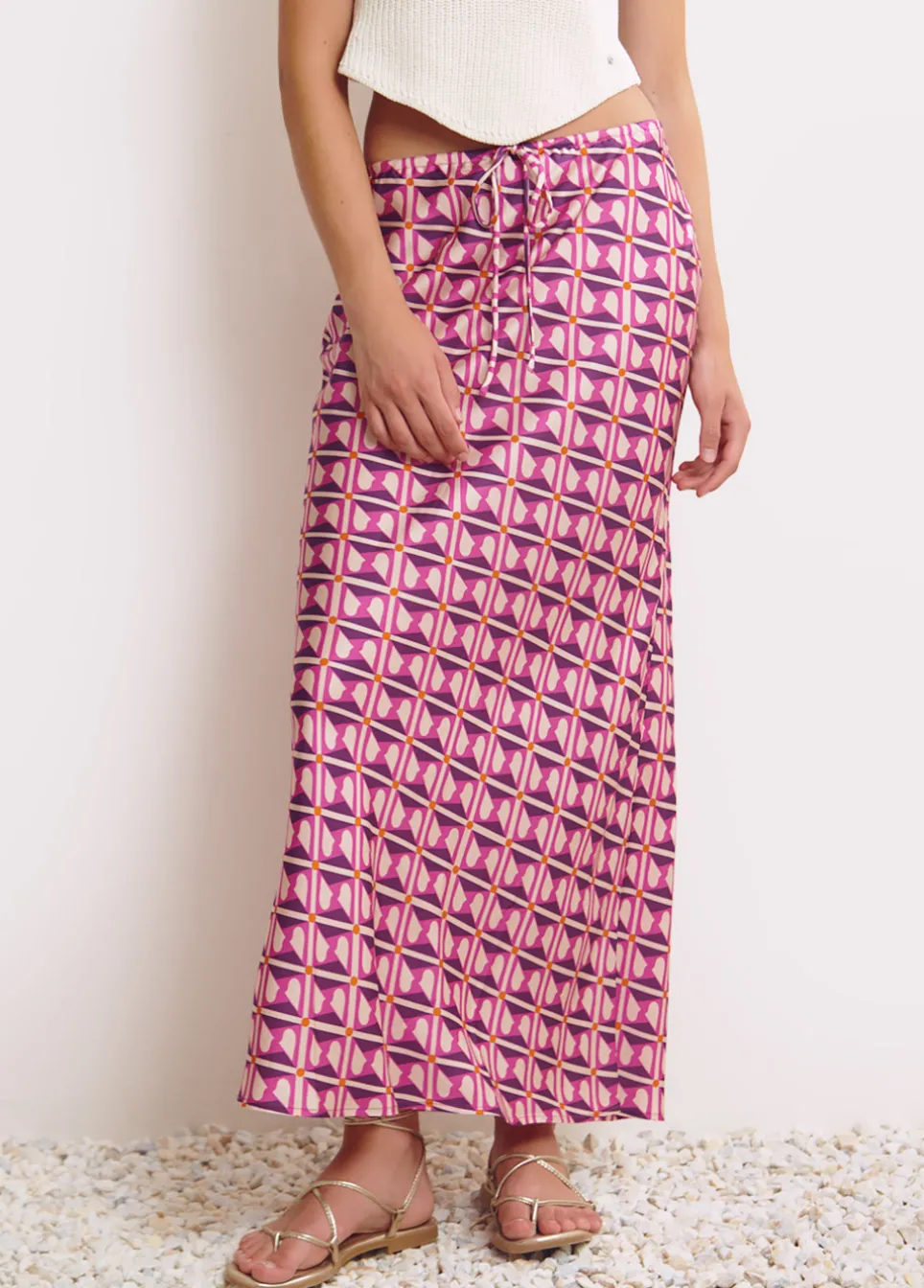 Saia Midi Estampada Acetinada