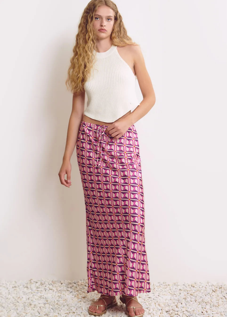 Saia Midi Estampada Acetinada