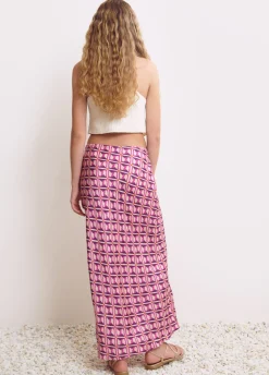 Saia Midi Estampada Acetinada