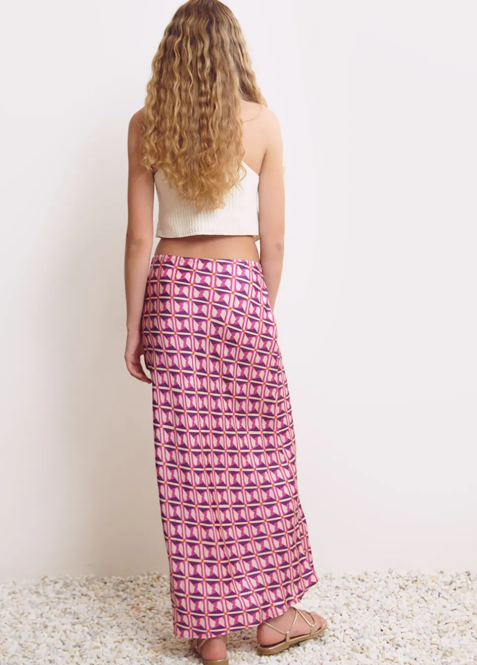 Saia Midi Estampada Acetinada