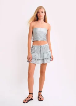 Top Bandeau Em Tecido Prateado