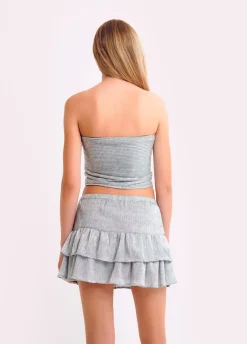 Top Bandeau Em Tecido Prateado