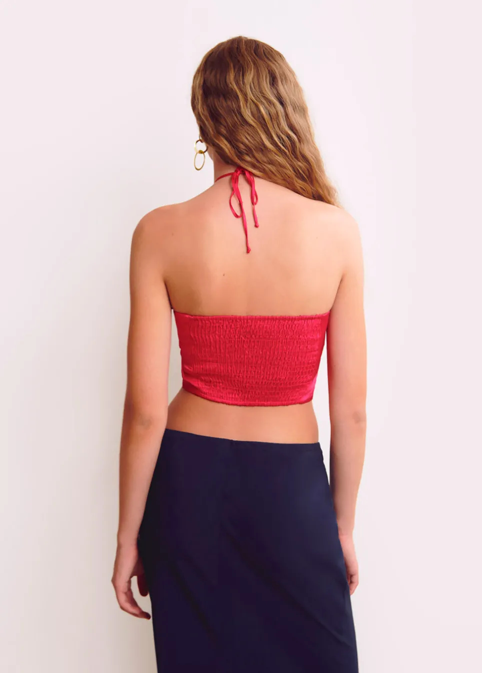 Top Drapeado Contas Acetinado Liso