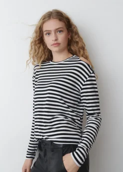 T-Shirt Com Riscas E Cut Out Nos Ombros