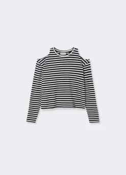T-Shirt Com Riscas E Cut Out Nos Ombros