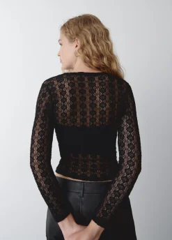 T-Shirt De Lace De Manga Comprida