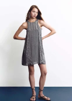 Vestido Com Duplo Estampado E Brilhante