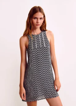 Vestido Com Duplo Estampado E Brilhante