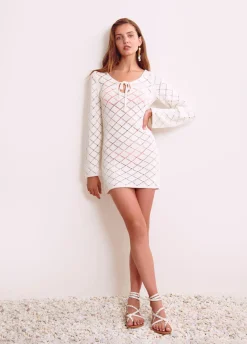 Vestido Croche Curto Manga Comprida