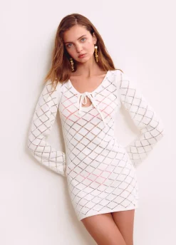 Vestido Croche Curto Manga Comprida
