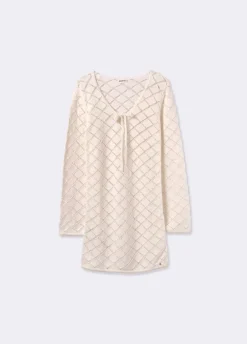 Vestido Croche Curto Manga Comprida