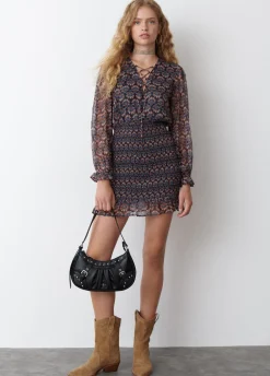 Vestido Engomado Com Estampado Indio