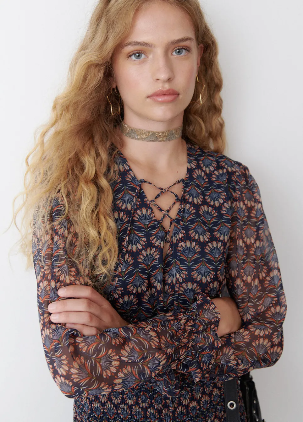 Vestido Engomado Com Estampado Indio