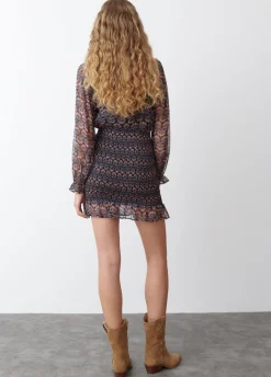 Vestido Engomado Com Estampado Indio