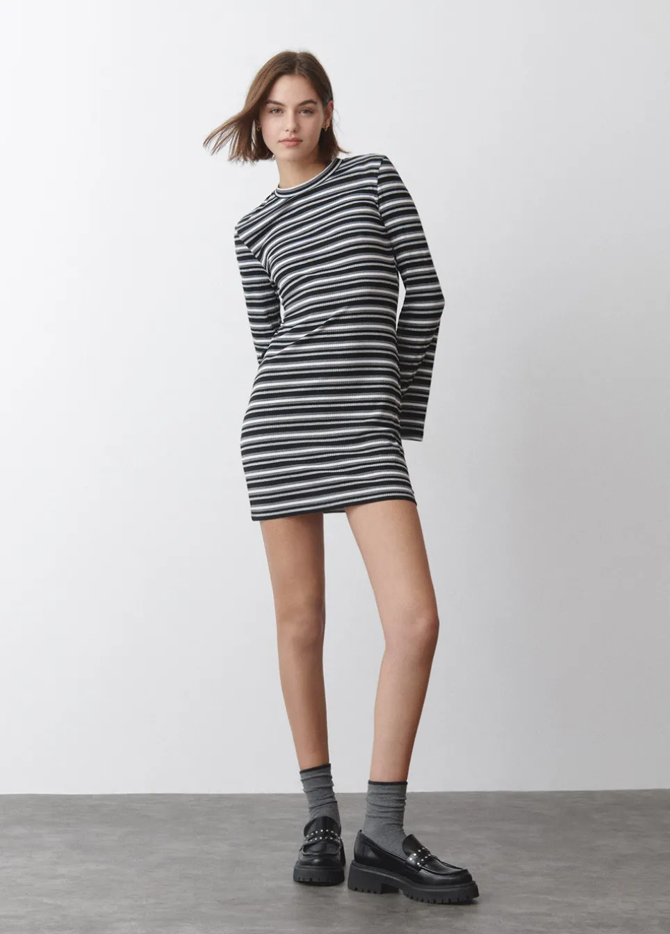 Vestido Riscas Manga Comprida